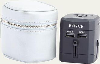 Royce Leather International Travel Adapter & Monogrammed Leather Case Set