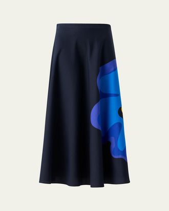 Akris Flower-Print A-Line Midi Skirt