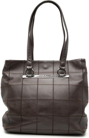 Chanel Brown Dark Brown Grained Calfskin Shoulder Bag Tote Bag (Pre-Owned)