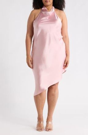 Renee C Halter Neck Asymmetric Satin Dress in Pink at Nordstrom Rack, Size 3X
