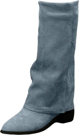 Generic Suede Knee High Boots Womens Fold Over, Fold Over Knee High Boots Women Fashion Long Booties With Chunky High Heel Classic Pointed Toe Suede Booties S
