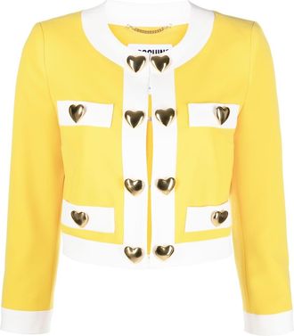 Moschino heart-appliqu&eacute; cropped jacket - women - Elastane/Acetate/Polyester/Silk - 42 - Yellow