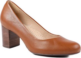 Jones Bootmaker Womens Xantara Leather Block Heel Court Shoes - Tan - Size UK 5.5