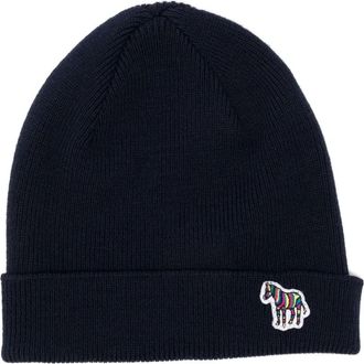 Paul Smith zebra-appliqué wool beanie - Blue
