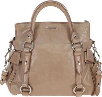 Miu Miu Bow Satchel Cervo Leather Beige Leather Handbag (Pre-Owned)