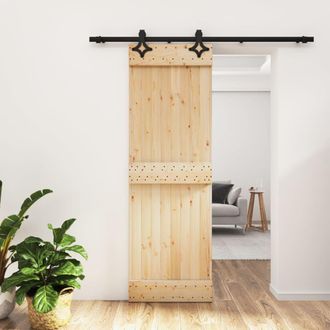 Berkfield Home Sliding Door with Hardware Set 70x210 cm Solid Wood Pine in Brown
