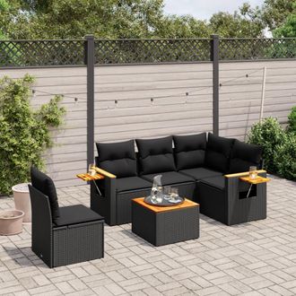 vidaXL Set De Sof&aacute;s De Jard&iacute;n 6 Piezas Y Cojines Rat&aacute;n Sint&eacute;tico Negro Vidaxl