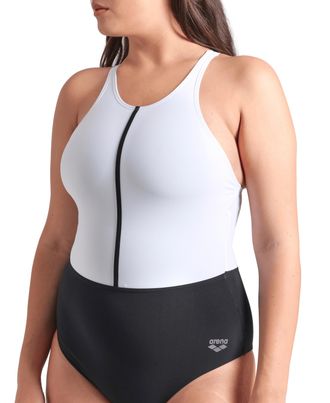 Arena Badeanzug ARENA WOMENS ARENA SWIMSUIT SILVIA CROSS BACK, Damen, Gr. 38, N-Gr, schwarz-weiss (schwarz, wei&szlig;, schwarz), Obermaterial: 68% Polyamid, 32% 