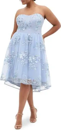 City Chic Ambrosia Sequin Floral Print High-Low Dress in Soft Blue at Nordstrom Rack, Size Xxl/24W