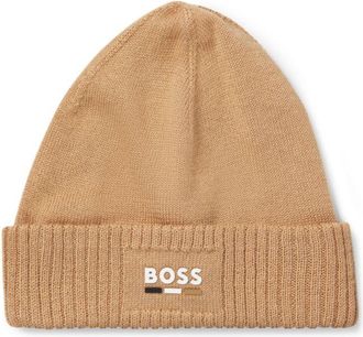 BOSS Kids knitted beanie hat with rubber-effect logo