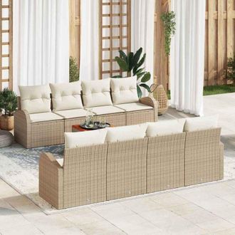 vidaXL Vidaxl - Conjunto De Sof&aacute; De Jard&iacute;n 9 Pcs Beige, Blanco