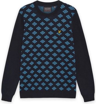 Lyle & Scott Mid Knits Golf Crew Neck Katoen Argyle Jumper - Heren - Ronde hals truien - Blauw - M - Katoen - Truien & Vesten
