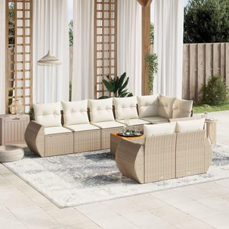 vidaXL Set De Sof&aacute;s De Jard&iacute;n 9 Pzas Con Cojines Rat&aacute;n Sint&eacute;tico Beige Vidaxl