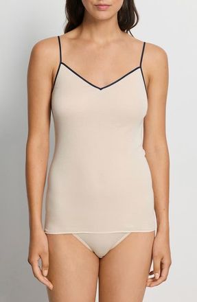Hanro Cotton Seamless Spaghetti Camisole in Sand Navy at Nordstrom, Size X-Small