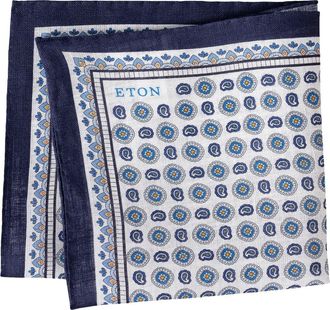 Eton Geometric Print Linen Pocket Square in Navy at Nordstrom
