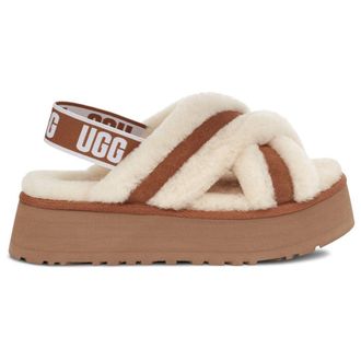 UGG Disco Cross Slide Fur Leather Womens Slingbacks Sandals - Chestnut - Size:UK 8
