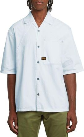 G-Star Track Relaxed Fit Organic Cotton Camp Shirt in Beached Faded Seasalt at Nordstrom, Size X-Large