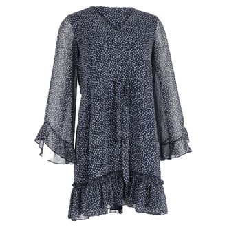 Diane Von F&uuml;rstenberg Diane Von Furstenberg Floral Ruffled Mini Dress in Navy Blue Polyester