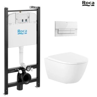 Roca Roca - Bastidor Active Pack Cisterna Empotrada Y Pulsador Blanco Brillante New Con Inodoro Suspendido Ona Asiento Soft Close