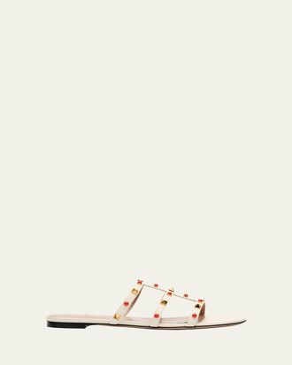 Valentino Garavani Rockstud Caged Leather Flat Sandals