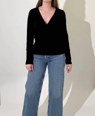 bobi Front Knot Long Sleeve Tee In Black