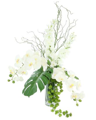 Creative Displays Inc. Handmade Faux Tropical Centerpiece With Orchids & Monstera Leaves