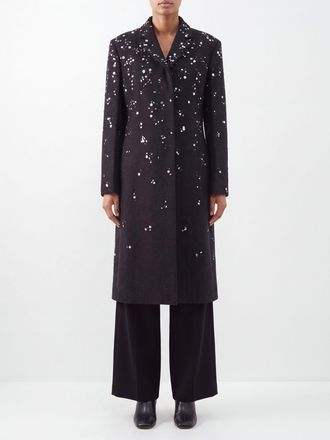 Jil Sander Long Wool Coat with Crystal and Sequin Embroidery