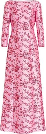 Alberta Ferretti Kleedjes, Dames, Veelkleurig, S, Polyester, Lange Mikado Jurk met Bloemenprint