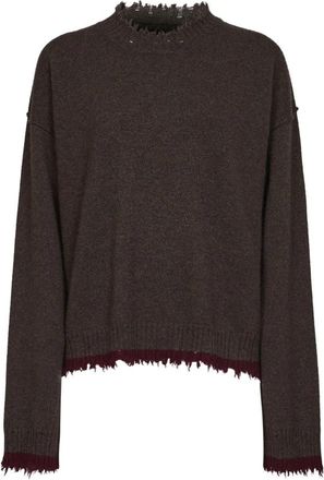 Uma Wang Cashmere Trui Met Fringed Zoom - Dames - Cashmere truien - Bruin - L - Kasjmier - Truien & Vesten