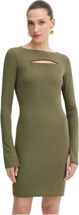 Patrizia Pepe Kleedjes, Dames, Groen, S, Leer, Jurk met lange mouwen