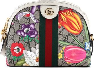Gucci Ophidia Dome Shoulder Bag Flora GG Coated Canvas Small crossbody bag - Bruin