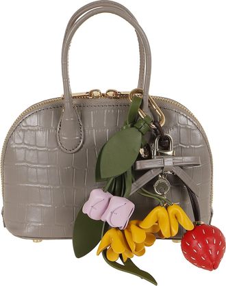 Self Portrait Grey Crocodile-Effect Embossed Leather Toast Mini Bag