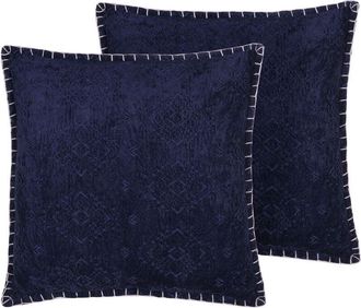 Beliani Beliani - Set of 2 Scatter Cushions Blue Vintage Ornaments Texture 45 x 45 cm Melur