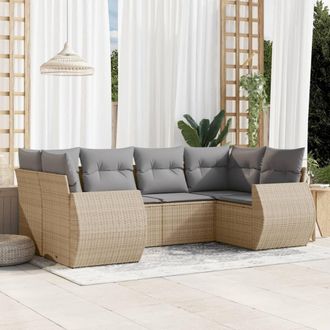 vidaXL Vidaxl - Juego De Sof&aacute;s Jard&iacute;n Con Cojines 6 Pzas Rat&aacute;n Sint&eacute;tico Beige
