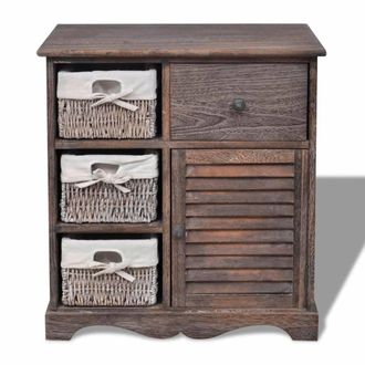 Berkfield Home Wooden Cabinet 3 Left Weaving Baskets Brown
