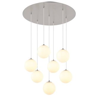 Netlighting Riha Cluster Pendant Nickel Matt Balls Opal Glass Shade 7x G9 3000K in Grey
