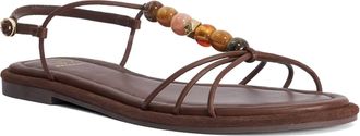 Dune London Womens Ladies Lemnos - Beaded T-Bar Strappy Sandals - Brown Leather - Size UK 4