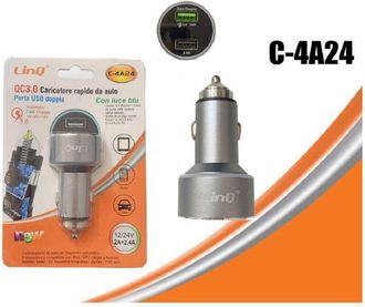 Trade Shop Trade Shop - Caricabatterie Caricatore Por Car 2 Usb 2a+2.4a Con Luce Blu C-4a24