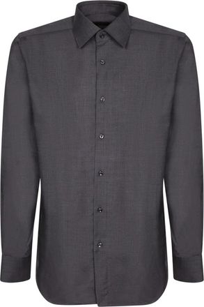 Dell'Oglio Lange Mouwen Shirt - Heren - Casual Overhemden - Grijs - L - Wol - Overhemden