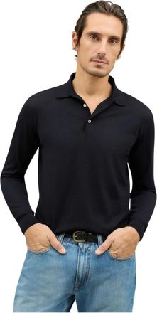 Boglioli Tops, Heren, Blauw, S, Wol, Wollen Polo met Lange Mouwen