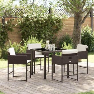 vidaXL Conjunto De Comedor De Jard&iacute;n Con Coj&iacute;n 5 Pcs Marr&oacute;n Polirat&aacute;n Vidaxl
