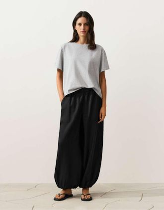 Oysho Pantaloni a palloncino in 100% lino neri-Nero