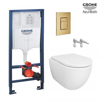 GROHE Pack Bastidor Grohe Con Cisterna Empotrada Y Pulsador Dual Oro Cepillado + Wc Suspendido Swiss 53 Cm Tornado Y Soft-close