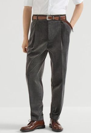 Brunello Cucinelli Frosted cotton corduroy trousers with double pleats in Grey at Nordstrom, Size 44