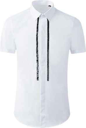 Generic Mens Short Sleeve Embroidered Shirt Both Sides Beaded Design Shirt Button Down Dress Shirts White XL
