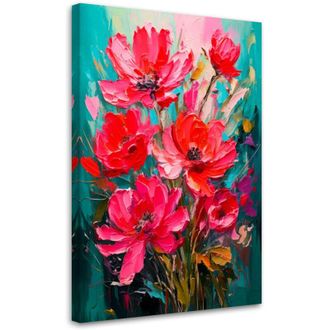 Artgeist Artgeist - Quadro su tela, Fiori Pulsante Acquerello Rosso Turchese Natura - 80x120