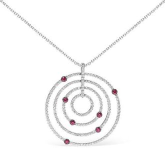 House of Brilliance 18K Gold 2 1/6 Cttw Diamonds and Ruby Circles Pendant Necklace in White at Nordstrom