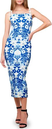 Flying Tomato Floral Tie Strap Midi Dress in Blue/White at Nordstrom Rack, Size Medium