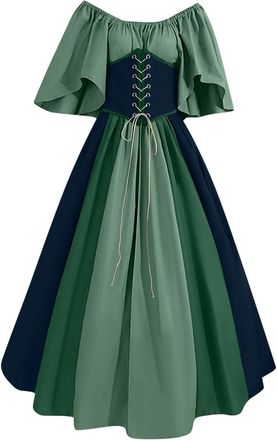 Generic Gothic Medieval Dress Women A-Line Maxi Dress Ladies Vintage Corset Dresses with Flared Skirt & Chiffon Sleeves, Victorian Court Dressing Gown Steampu