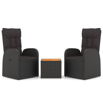 Berkfield Home 3 Piece Garden Lounge Set Black Poly Rattan&Solid Wood Acacia